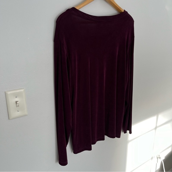 Citiknits Womens Square Neck Top Size 1X Slinky Long Sleeve Wine Color - Picture 7 of 10